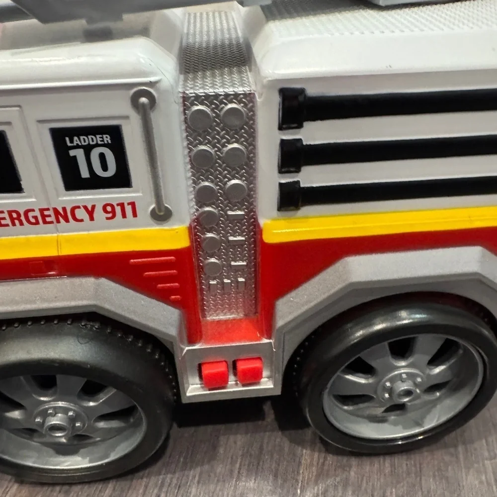 Emergency 911 Ladder 10 Electronic Fire Truck Toy - Red Gray Toddler Kids Boy